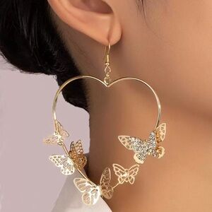 🎃Gold Butterfly Heart Hoop Earrings